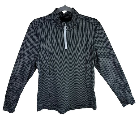 McKinley Black Gray Zig Zag Long Sleeve Mock Neck 1/4 Zip Stretchy Pullover Sz L - Picture 1 of 6
